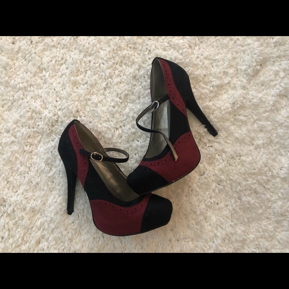 Black and Red Suede Heels